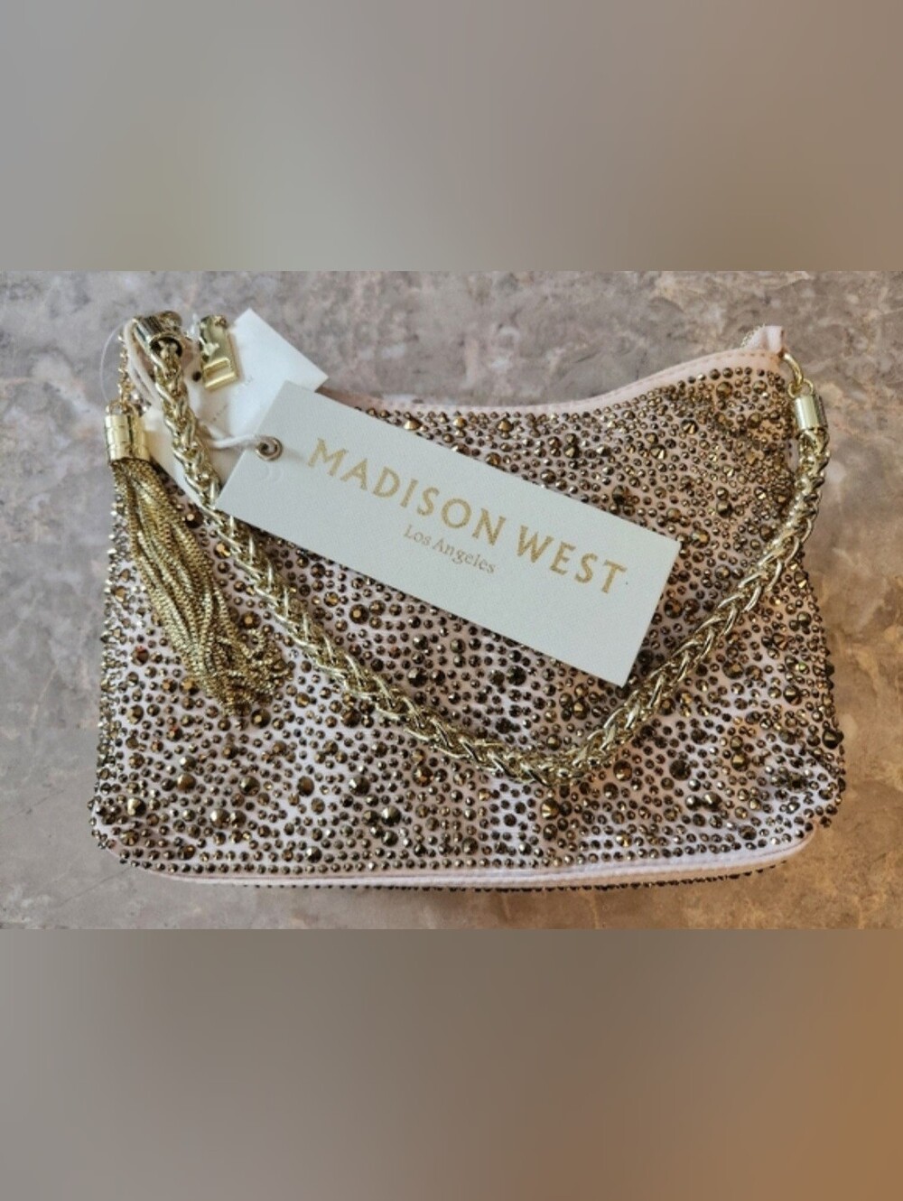 Madison West Rhinestone Bling Handbag Purse Gold